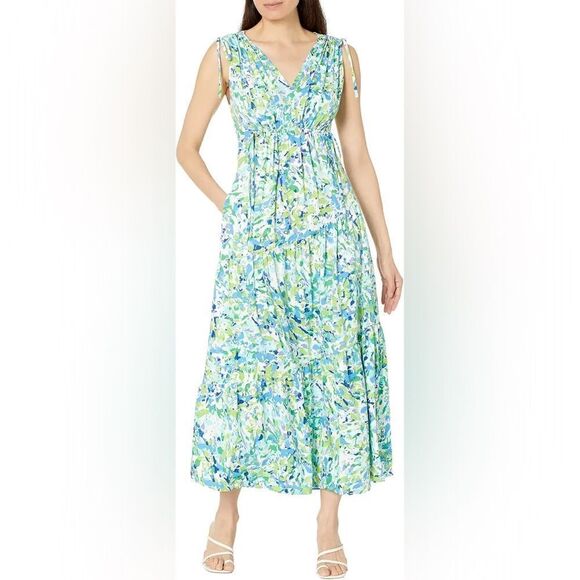 Maggy London Dresses & Skirts - NWT MAGGY LONDON Floral Print Maxi with Shoulder Gather Dress size Large